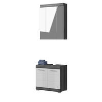 BADMÖBEL-SET weiß Hochglanz, grau 2-teilig 60 cm, Badkombination viel Stauraum - Weiß Hochglanz/Silberfarben, Glas/Holzwerkstoff (60/191/34cm) - Inn.Furn