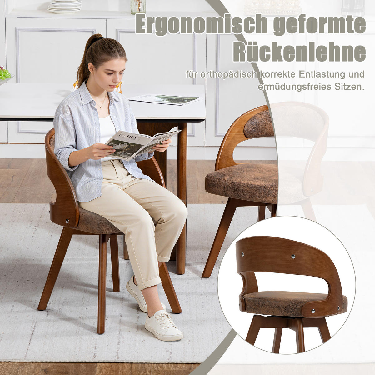 ESSZIMMERSTUHL 2er-Set drehbar mit Leinenkissen, Kaffee - Mokka, Textil (41/72/44cm)