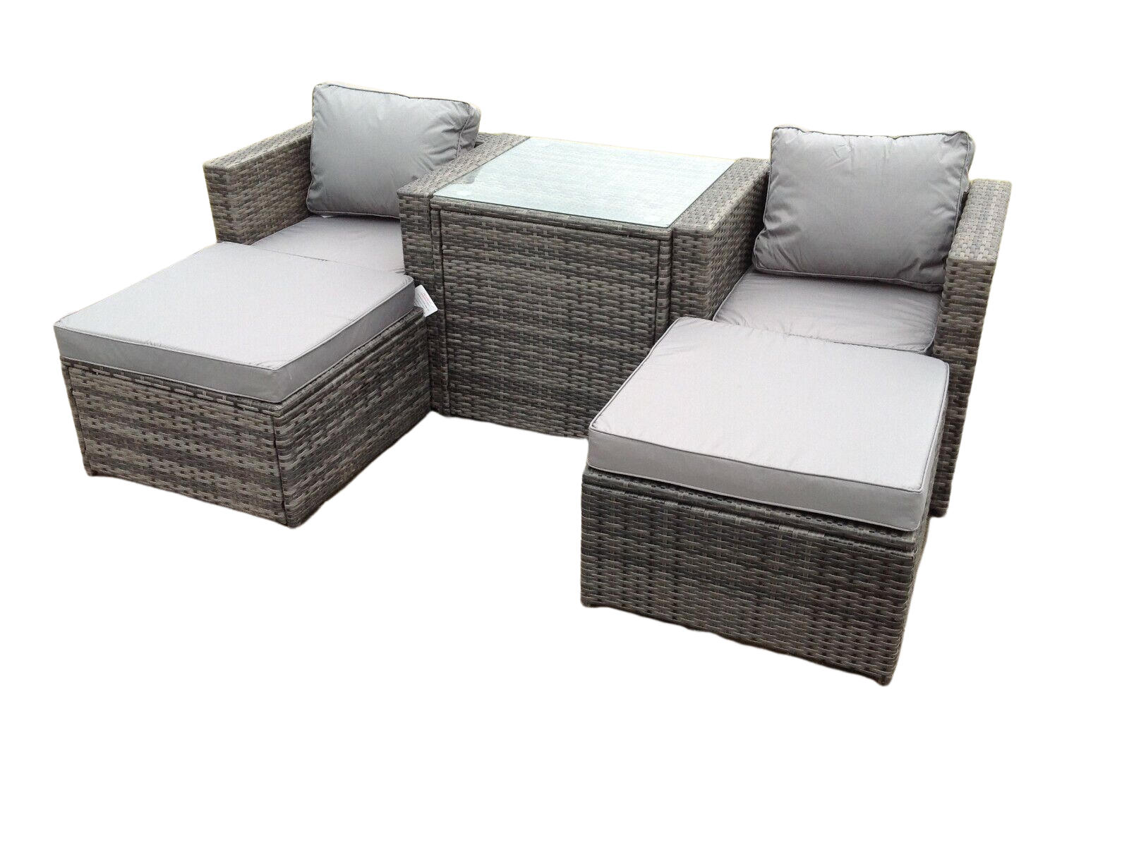 GARTENSOFA SET Polyrattan 4-Sitzer - Dunkelgrau/Grau, Glas/Kunststoff - Fimous