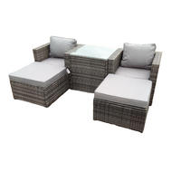 GARTENSOFA SET Polyrattan 4-Sitzer - Dunkelgrau/Grau, Glas/Kunststoff - Fimous