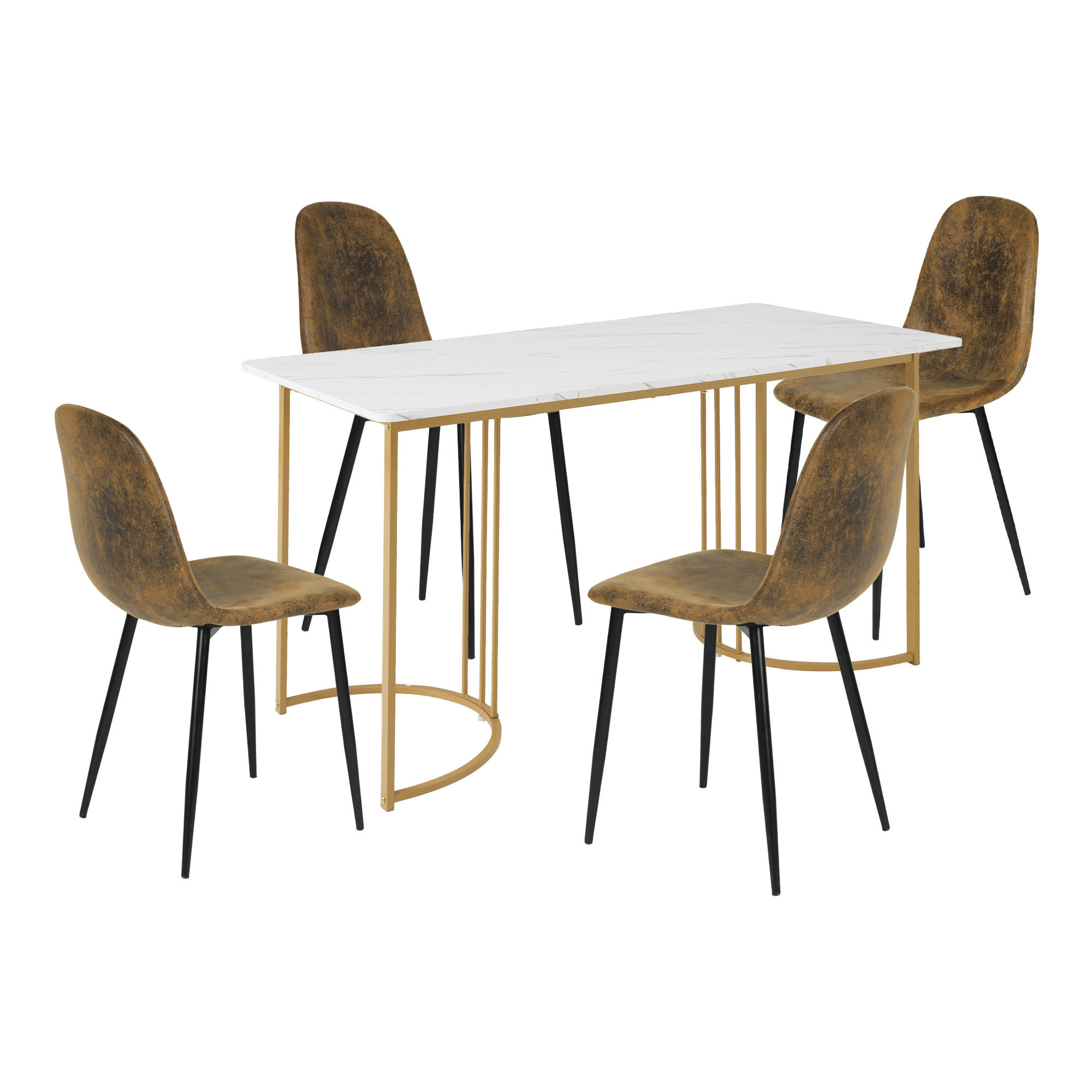 ESSTISCH SET mit Marmor-Effekt Tisch & 4 braunen Stühlen - Braun, Holzwerkstoff/Textil (140/75/80cm) - Urban Meuble