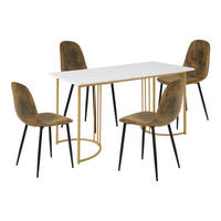 ESSTISCH SET mit Marmor-Effekt Tisch & 4 braunen Stühlen - Braun, Holzwerkstoff/Textil (140/75/80cm) - Urban Meuble