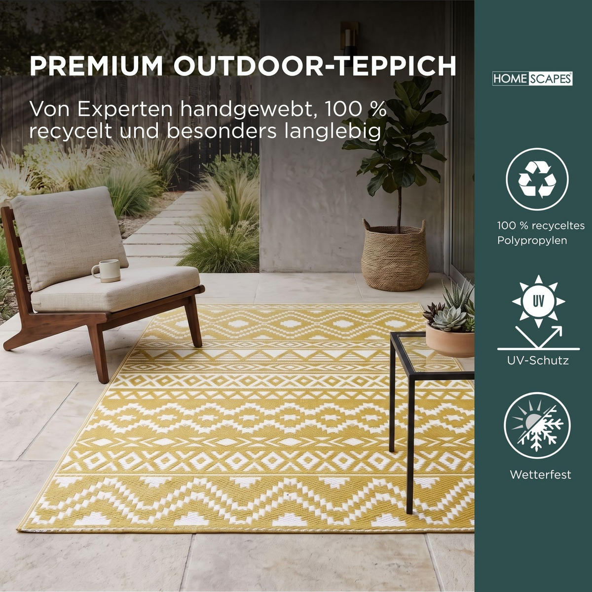 OUTDOORTEPPICH Anna mit Ethno-Muster 120/180 cm - Gelb, Kunststoff (120/180cm) - Homescapes