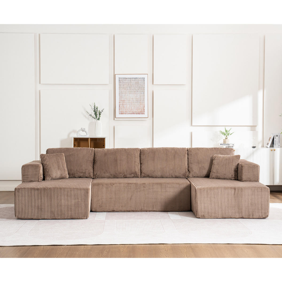 WOHNLANDSCHAFT Cord Braun mit Kissen - Braun, Textil (332/88/156cm) - WISHDOR