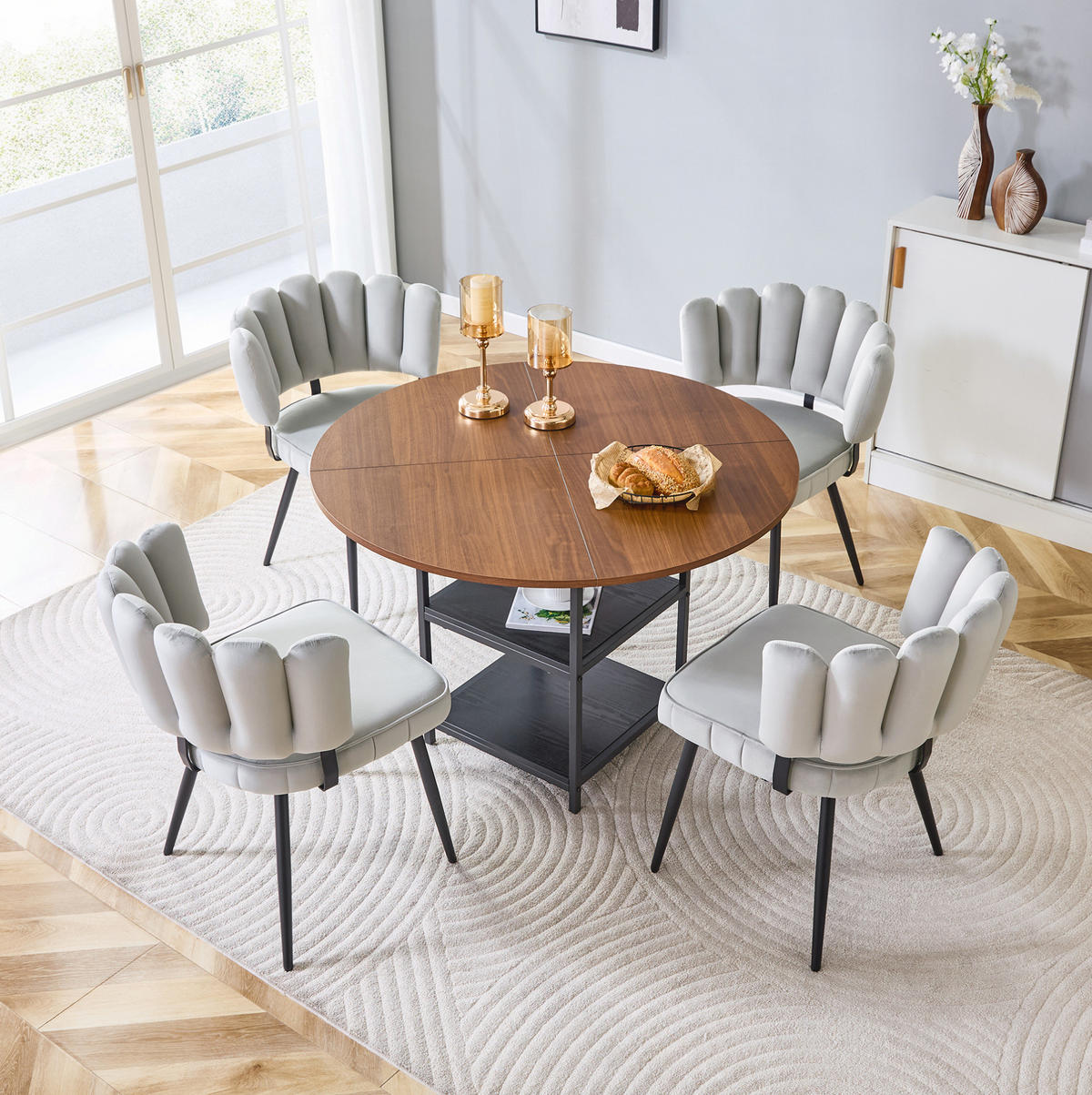 ESSTISCH-SET mit Stauraum 107 cm Nussbaumoptik/Hellgrau - Hellgrau, Metall (107/75/107cm) - Meubliv