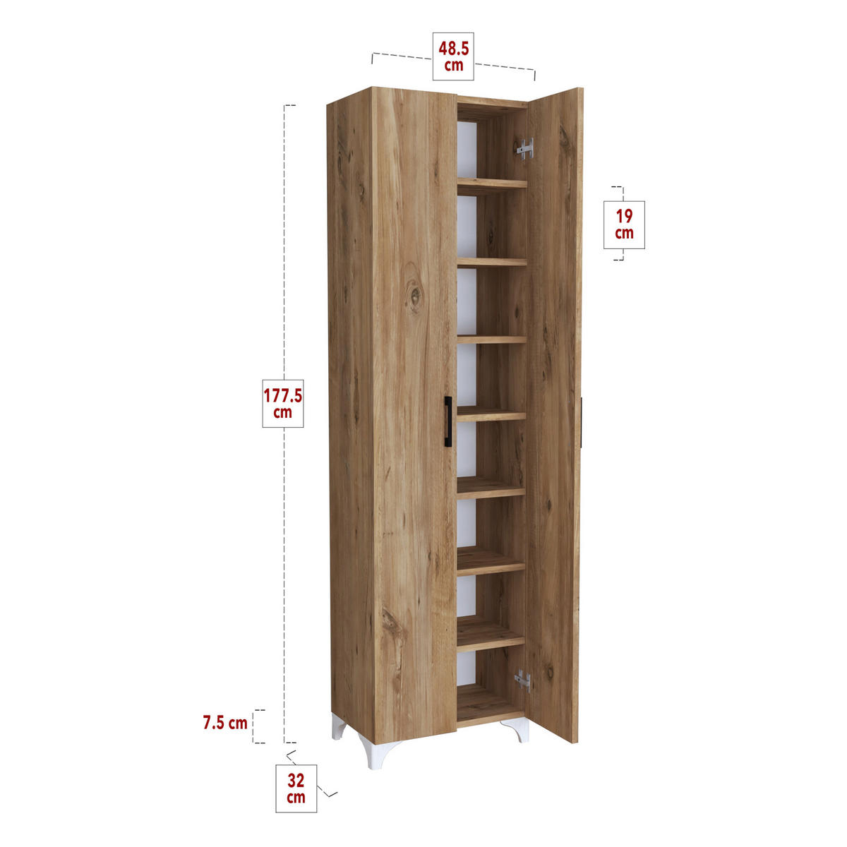MEHRZWECKSCHRANK Strömsund - Eichefarben, Holzwerkstoff (48.5/177.5/32cm) - [en.casa]