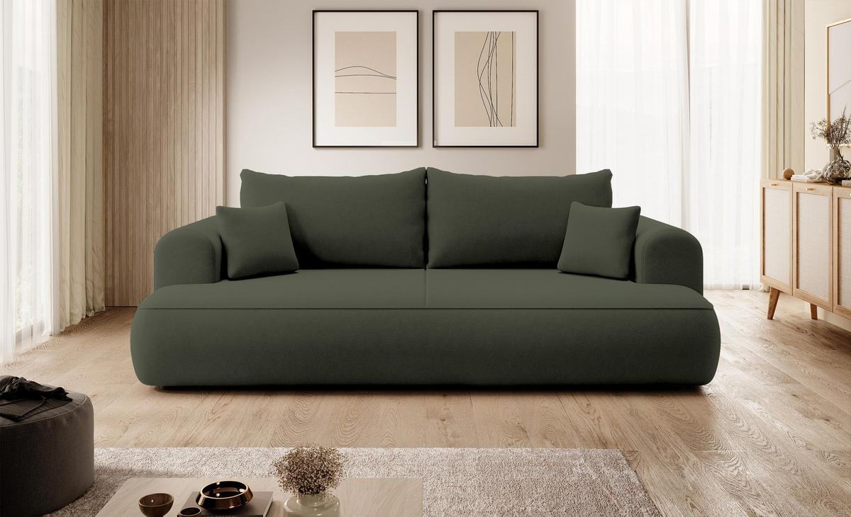 SCHLAFSOFA Ovo Olivgrün Velours - Olivgrün, Textil (250/100/110cm) - Selsey