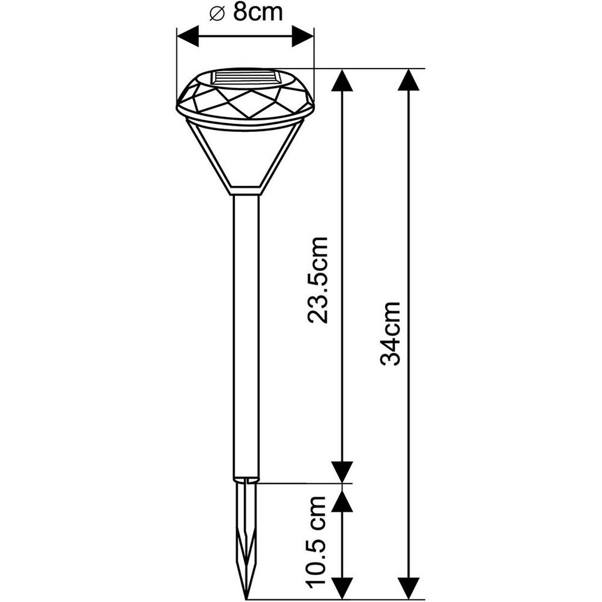 LED AUSSENLEUCHTE Solar Steckleuchte Silber Diamant Design 2er Set - Silberfarben, Metall (8/8/34cm)