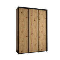 SCHWEBETÜRENSCHRANK 235,2/180/60 3-türig - Schwarz/Eiche Artisan, Holz/Metall (180/235/60cm) - Abiks Möbel
