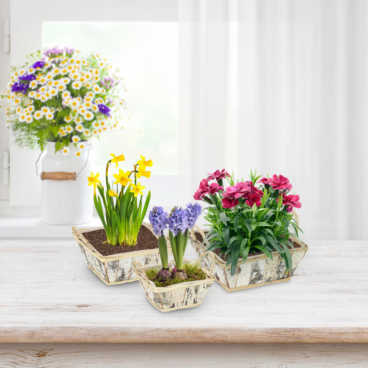 3xBLUMENTOPF - Multicolor, Holz/Textil (27/18/27cm) - Relaxdays