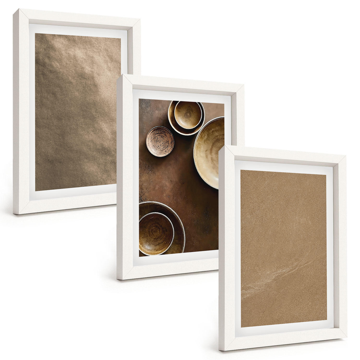 BILDER SET 3er Set - 20x30 cm Weißer Rahmen - Minimalistische Steinstrukturen - Weiß, Kunststoff (20/30cm) - TULUP