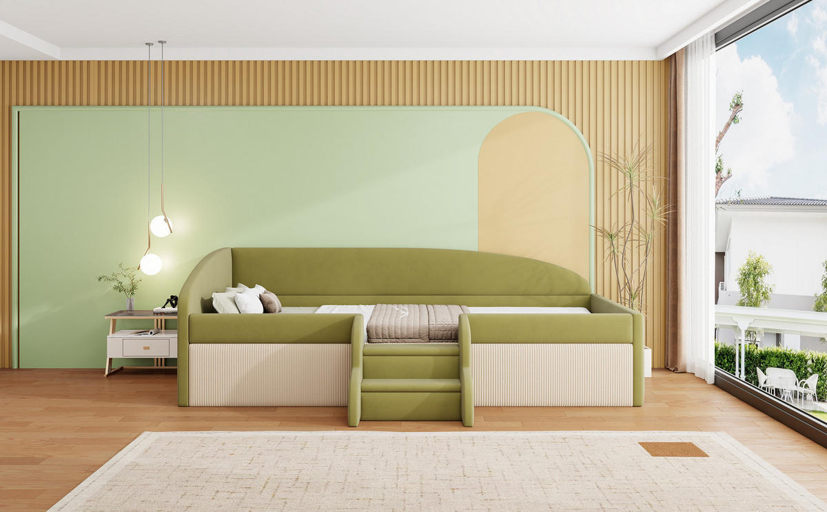 POLSTERBETT 90x190 cm Stufen Samt grün - Grün, Textil (90/190cm) - Fortuna Lai