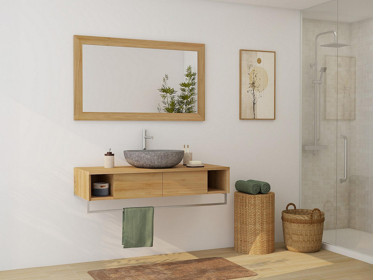 WASCHBECKENUNTERSCHRANK - 120cm x 50cm - Teakholz - naturfarben hell - KUPANG - Naturfarben, Holz (120/32/50cm) - Vente-Unique