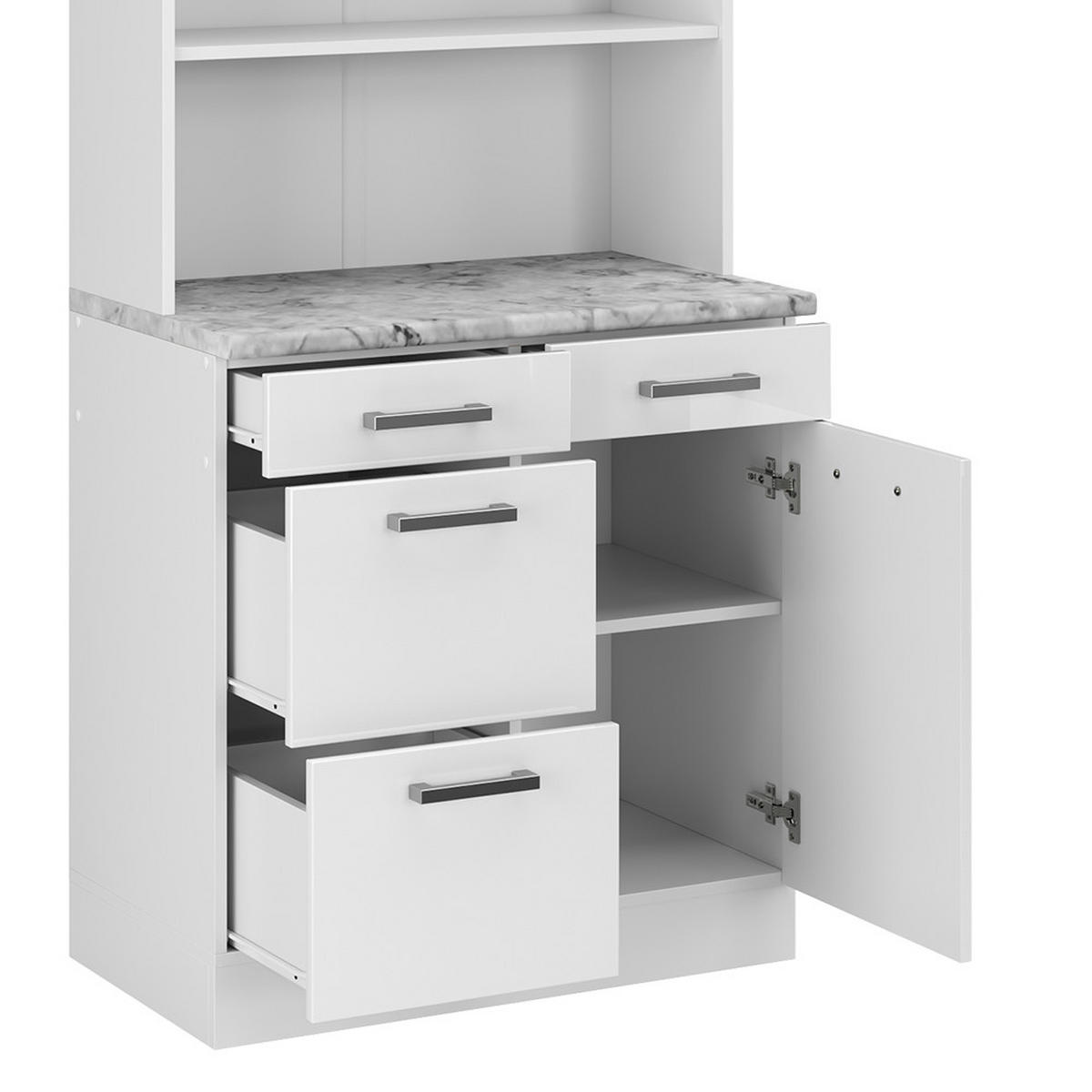 BUFFET R-Line Weiß Hochglanz 80 cm, AP Marmor - Weiß Hochglanz/Weiß, Holzwerkstoff (80/81.6/60cm) - Vicco
