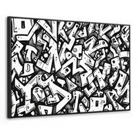 LEINWAND Bilder mit Rahmen - Formen - Buchstaben - Graffiti - Schwarz - 140x90 - Schwarz, Textil (140/90cm) - MuchoWow