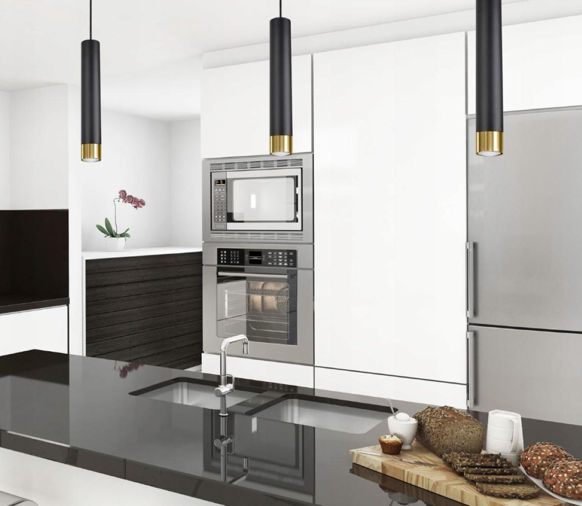 PENDELLEUCHTE Milano Tube - Goldfarben/Schwarz, Glas/Metall (6/6/100cm) - kiki design