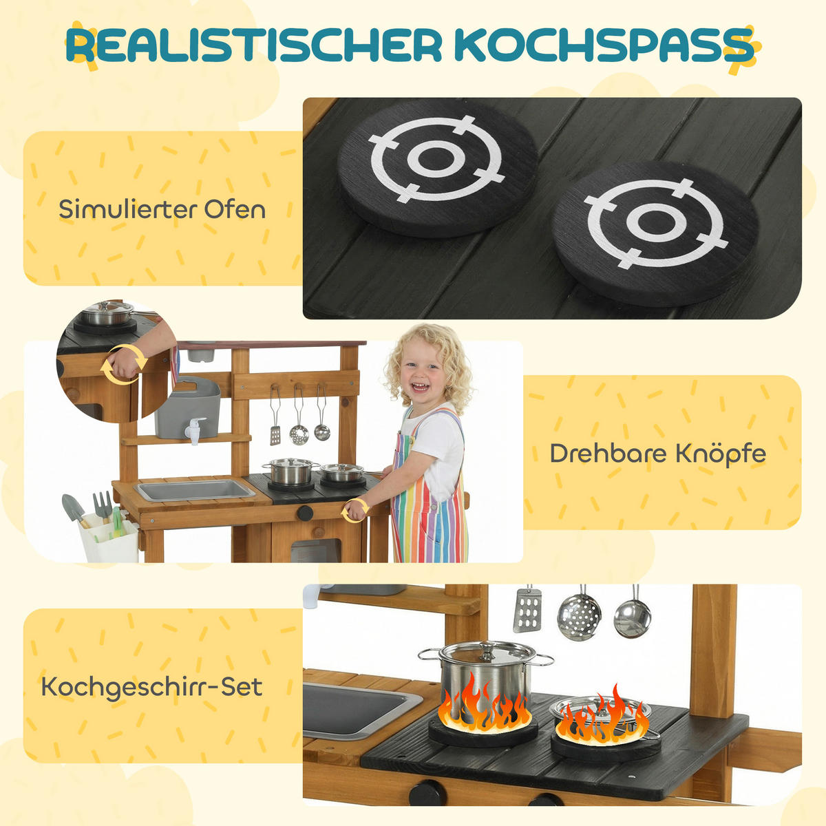 OUTDOOR-KINDER-MATSCHKÜCHE Tannenholz Braun - Braun, Holz (33/80cm) - AIYAPLAY