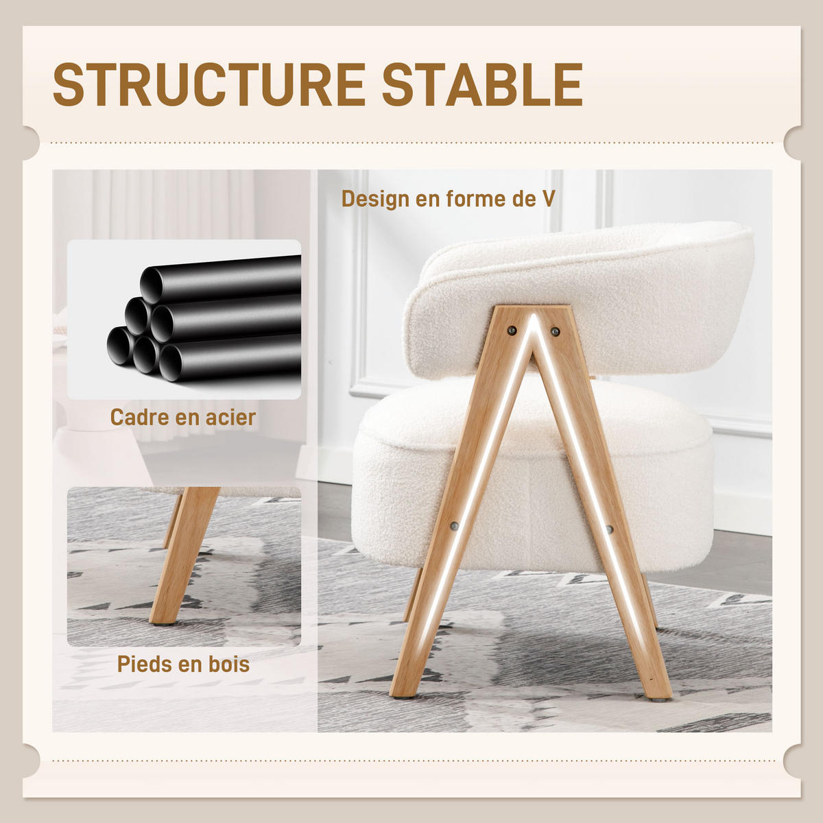 ARMLEHNSTUHL DE-13299 Bouclé-Stoff & ergonomische Rückenlehne Weiß - Weiß, Holz (64/71/70cm) - ComfortXL