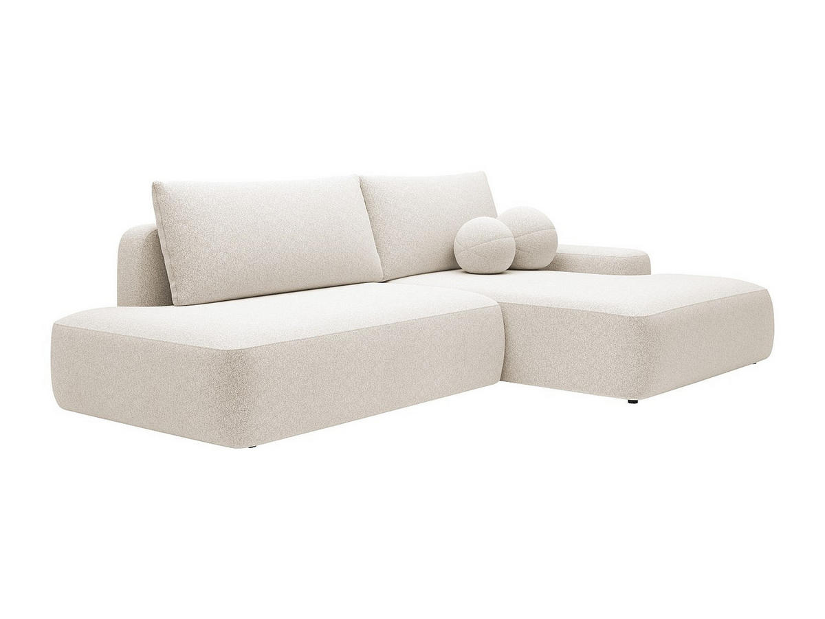 ECKSOFA mit Schlaffunktion - Ecke rechts - einseitige Armlehne - melierter Stoff - Beige - DAVISO - Creme, Textil (276/164cm) - Vente-Unique