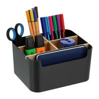 SCHREIBTISCHORGANIZER - Schwarz, Holz/Kunststoff (15/18/9.5cm) - Relaxdays