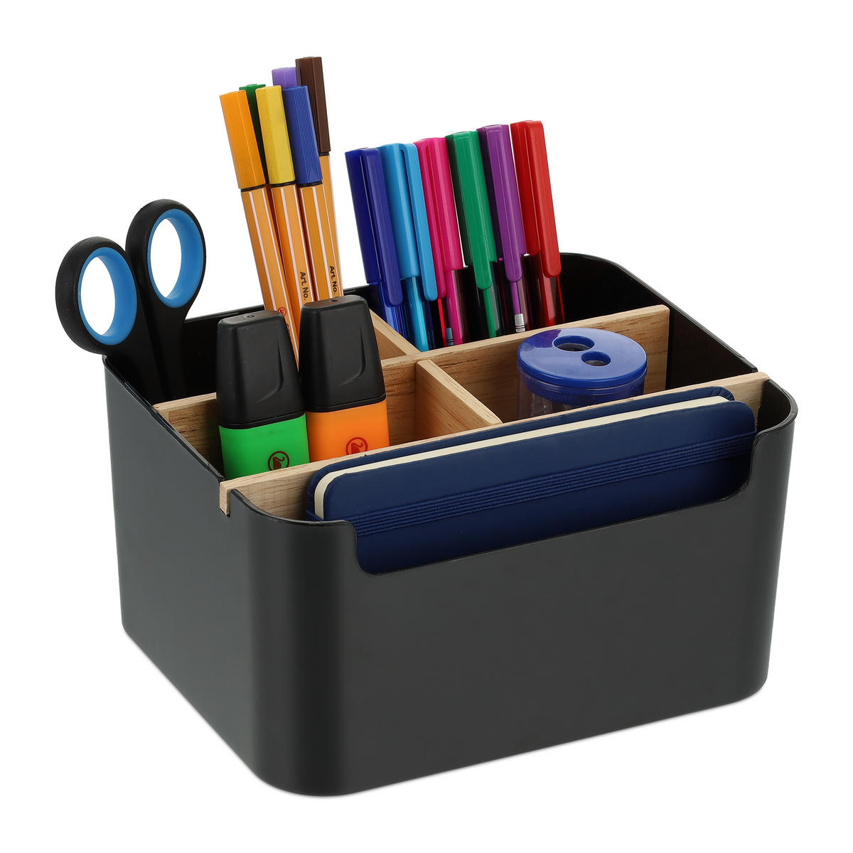 SCHREIBTISCHORGANIZER - Schwarz, Holz/Kunststoff (15/18/9.5cm) - Relaxdays