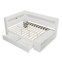 STAURAUMBETT 90/200 cm DE-03405, mit USB, LED, Schuhschrank und zwei Schubladen, in Weiß - Weiß, Holzwerkstoff (90/200cm) - ComfortXL