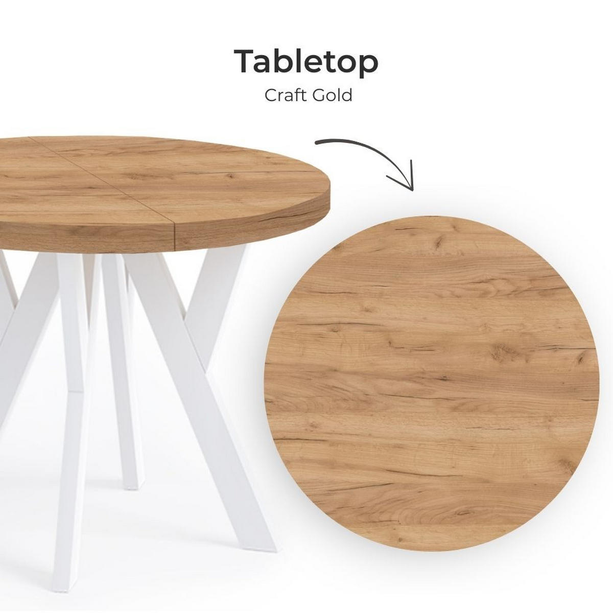 ESSTISCH Runder Ausziehbarer PERO 90/140, Craft Golden/Weiss - Braun/Weiß, Holz (140/90/77cm) - Dekori_Interiors