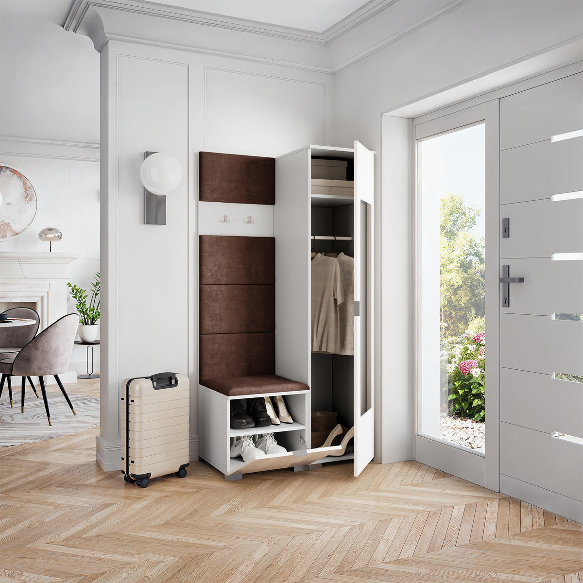 GARDEROBENSCHRANK VIRA 95/181/51 cm Modern Garderobe-Set Weiß - Weiß/Braun, Holzwerkstoff (95/181/51cm) - MASSENO