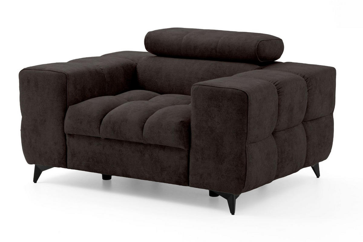 SESSEL PUDDING mit verstellbare Kopfstütze Velours Dunkelbraun - Dunkelbraun/Schwarz, Holz/Textil (140/93/100cm) - Muffo