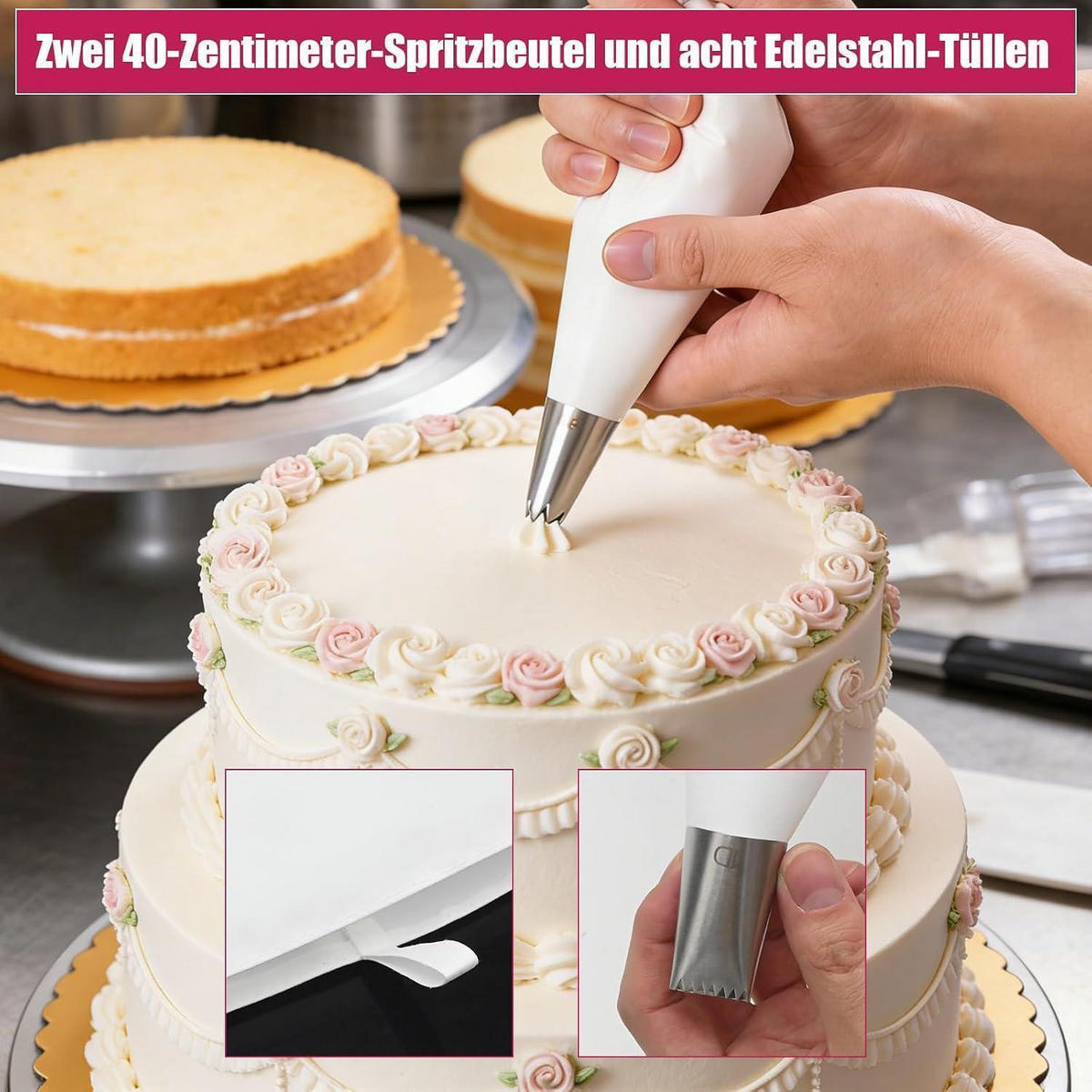 SPRITZBEUTEL Set 10-teilig mit 8 Edelstahl-Tüllen 40 cm - Silberfarben, Textil (15.7/1/40cm)