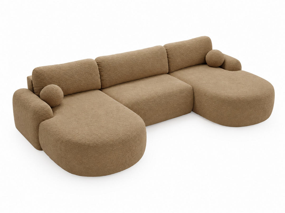 ECKSOFA Aurio U Bouclé-Stoff Hellbraun - Hellbraun/Schwarz, Kunststoff/Textil (347/177cm) - Graingold