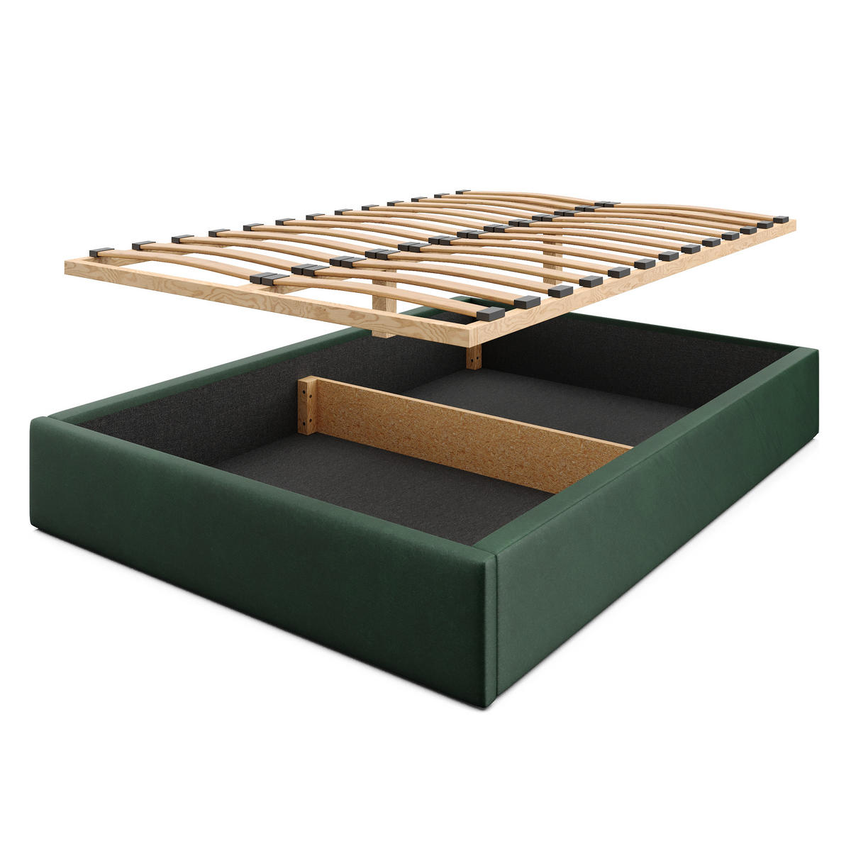 POLSTERBETT 140x200cm Bett mit Stauraum Lattenrost Flaschengrün - Dunkelgrün, Holz/Holzwerkstoff (140/200cm) - Muralo