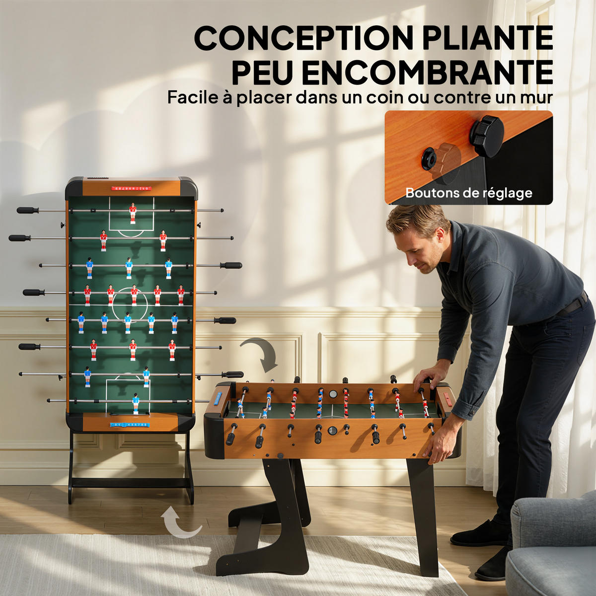 TISCHFUSBALL DE-18855 22 Spieler, 2 Bälle, 8 Stangen Braun - Braun, Holzwerkstoff (107.5/118cm) - ComfortXL