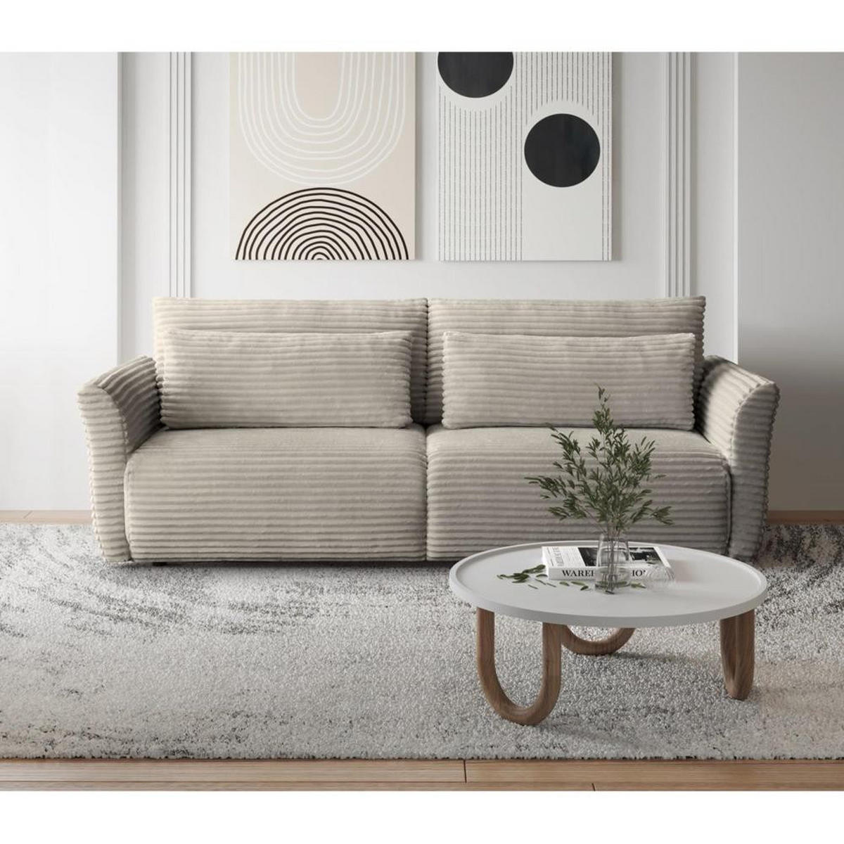 SCHLAFSOFA Samir 3-Sitzer creme - Creme/Schwarz, Kunststoff/Textil (240/92/108cm) - Beautysofa