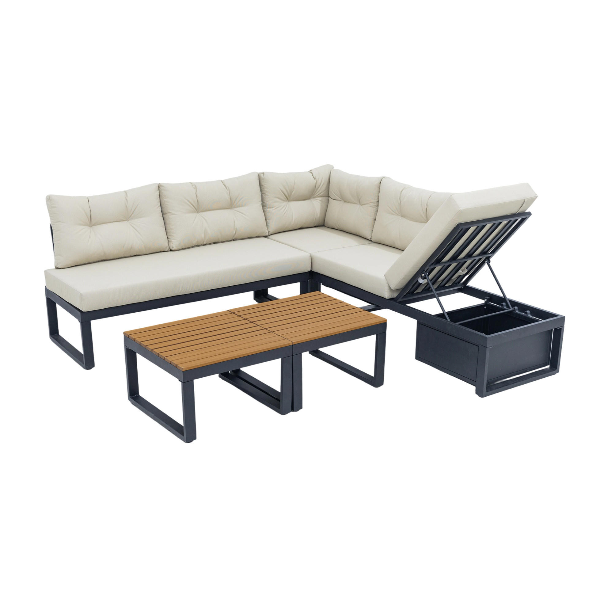 SOFASET modular mit Liegefunktion und Stauraum Beige - Beige, Metall - Beauniv