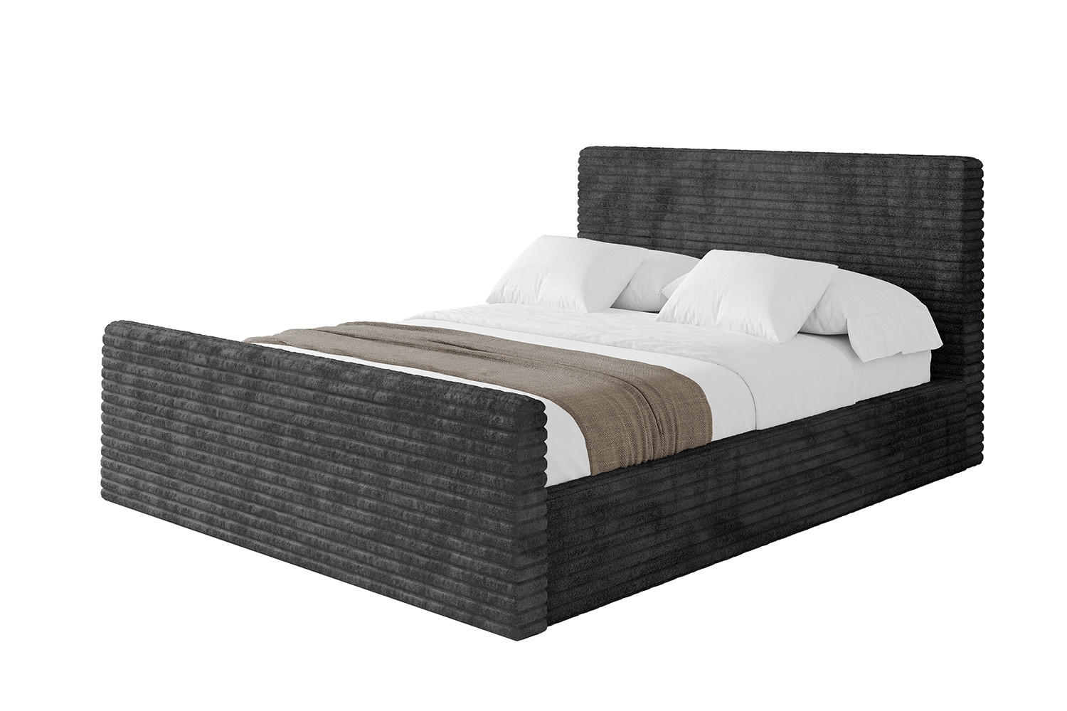 POLSTERBETT mit Bettkasten, Fußteil und Lattenrost, Boxbett mit Matratze H3/H4 - ALOVA-Z 180x200 Schwarz - Schwarz, Holzwerkstoff/Textil (180/200cm) - ALTDECOR