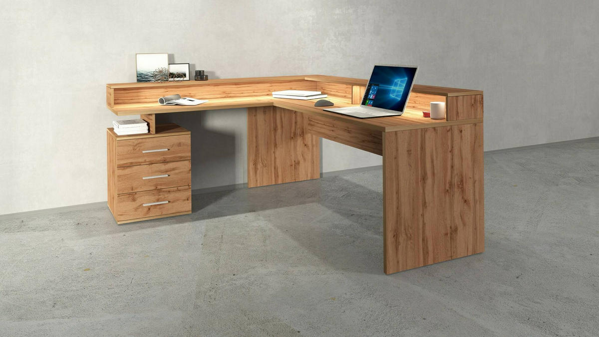 ECKSCHREIBTISCH Eiche 90/180/160 cm - Braun, Holzwerkstoff (90/180/160cm) - DMORA