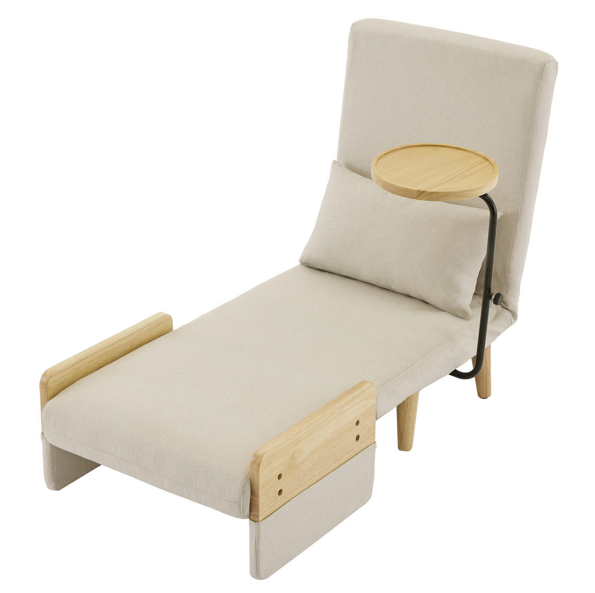 UMBAUSESSEL Leinen 3-in-1 mit 360 Grad Holztablett und verstellbarer Rückenlehne 88/74,5/66 cm Beige - Beige, Textil (88/74.5/66cm) - Redom