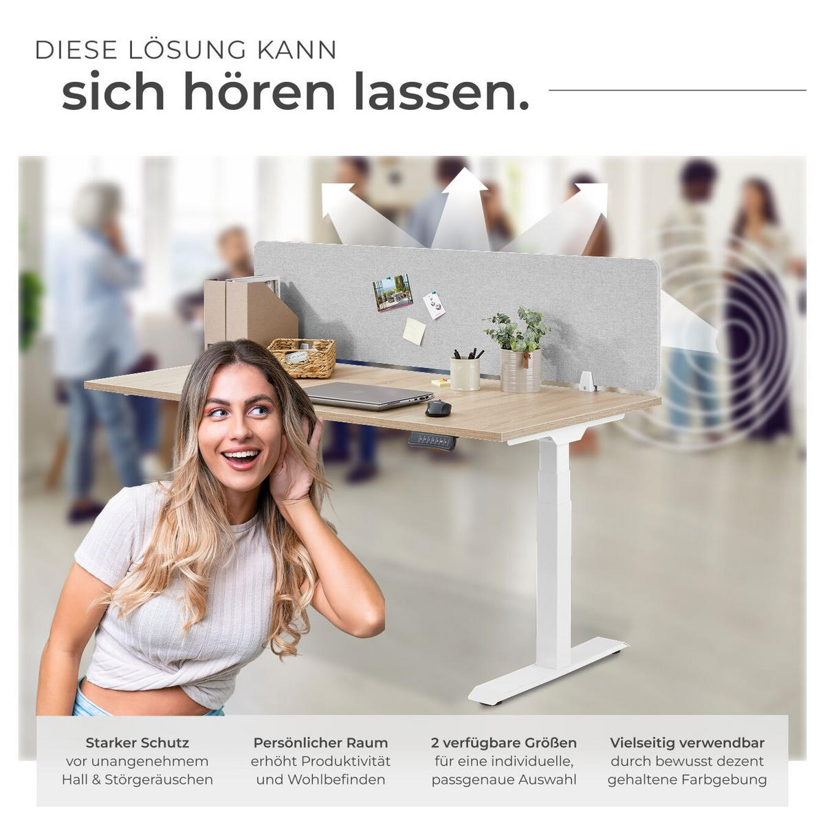 TRENNWAND für Schreibtisch Noisy,inkl. 2 Befestigungsklemmen,grau - Grau, Kunststoff (2.2/160/40cm) - tectake