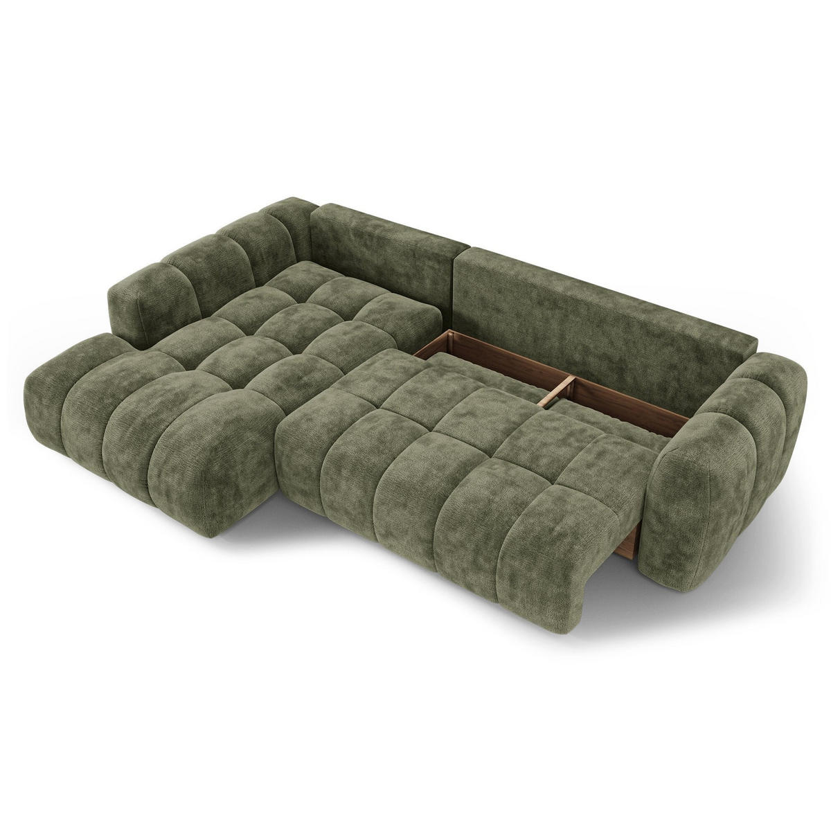 LINKSECK-SCHLAFSOFA mit Stauraum SKY Geprägter Samt Vintage-Grün 310cm - Dunkelgrün/Grün, Textil (310/180cm) - Premium Interiors