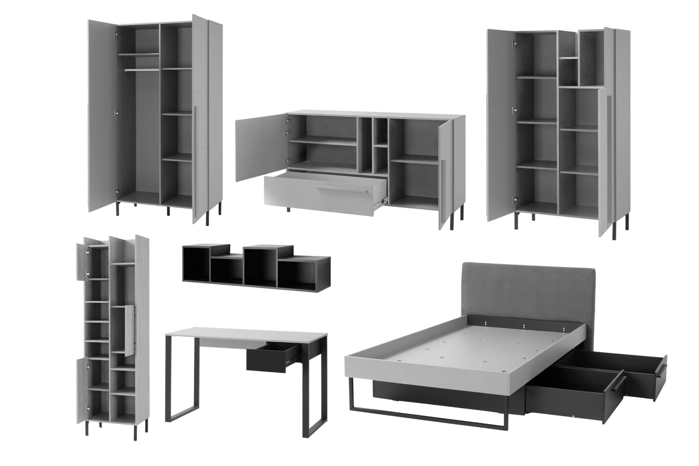 JUGENDZIMMER-SET SORENTO B 7-teilig in Eukalyptus/Baltic Düne Eiche/Schwarzer Onyx - Eukalyptusholzfarben/Eichefarben, Holzwerkstoff (662/195/212cm) - Deine Möbel 24