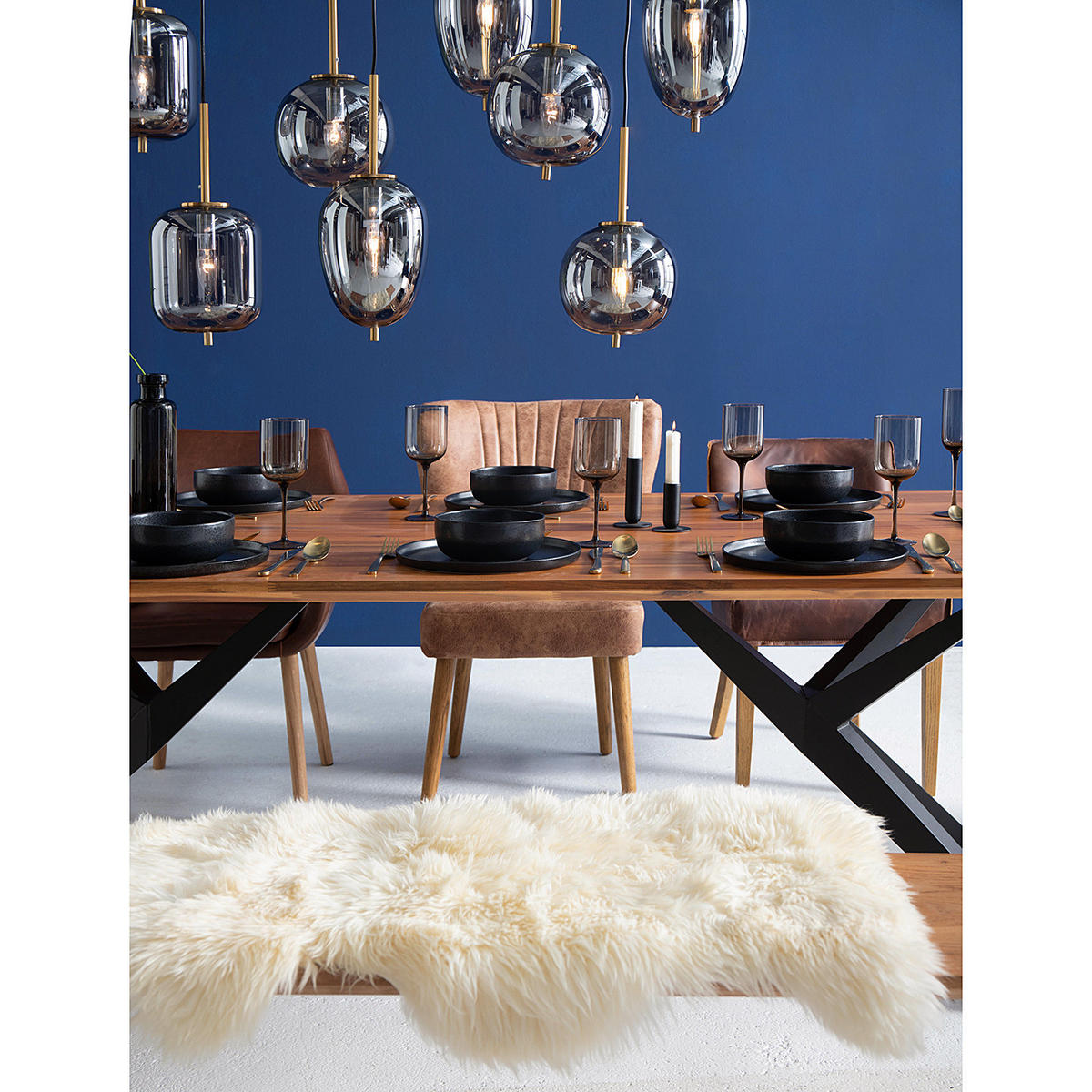 ESSTISCH - Akazie massiv / Eisen - Akazie / Schwarz - Akaziefarben, Holz (100/220/75cm) - home24