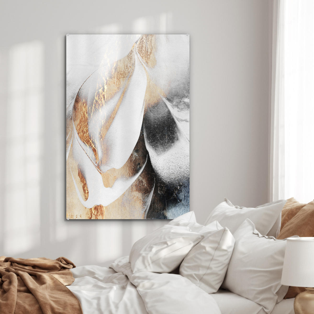 ACRYLGLASBILD Luxus - Abstrakt - Gold - Weiß 60x90 cm - Goldfarben, Glas (60/90cm) - MuchoWow