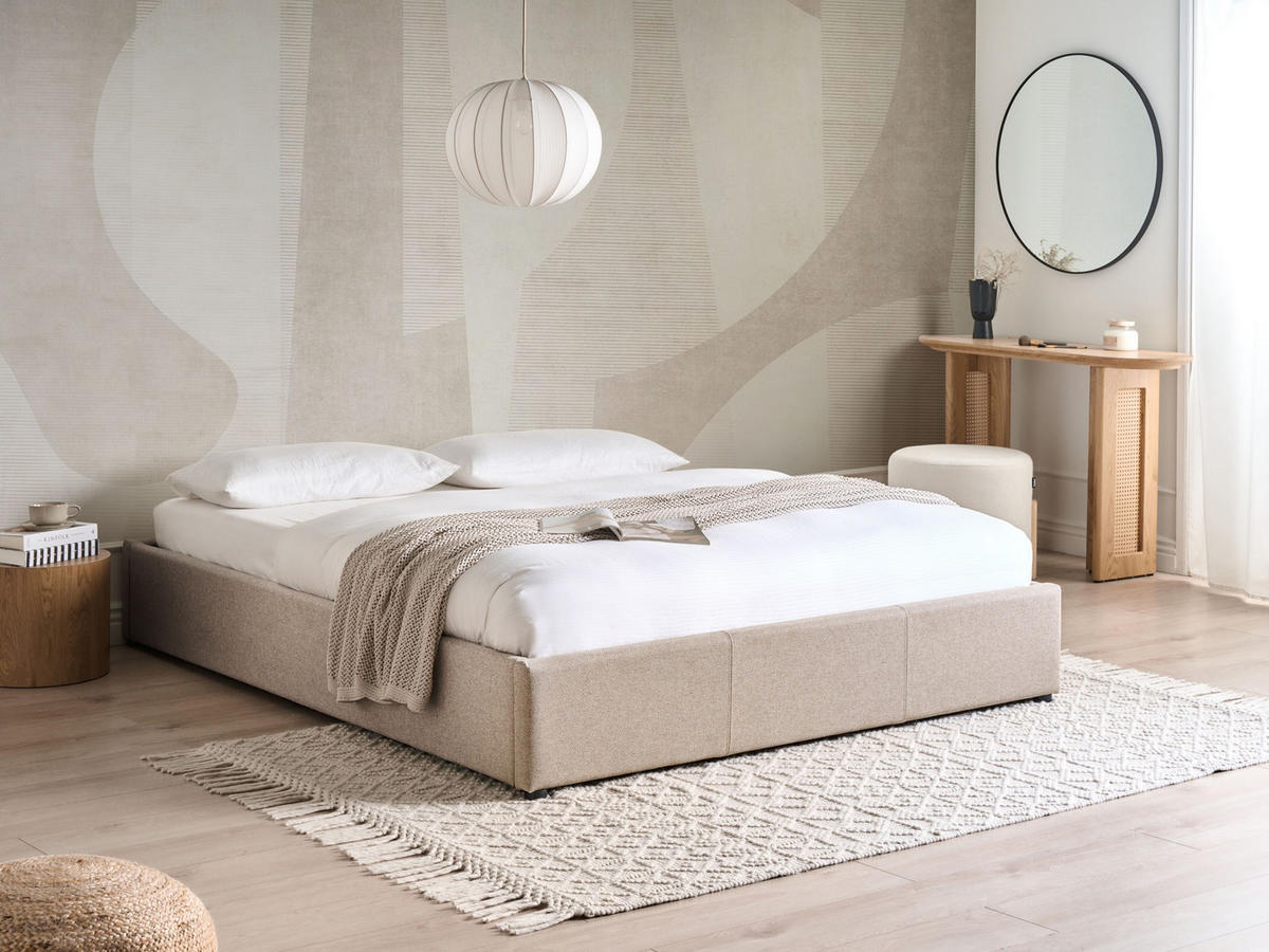POLSTERBETT 160/200cm Beige Dinan - Beige, Textil (160/200cm) - Beliani