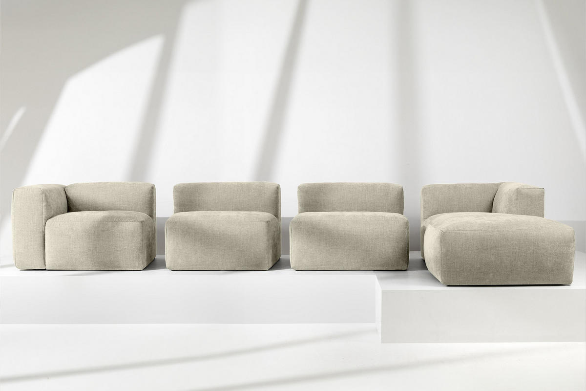 ECKMODULSOFA-RECHTS BUFFO 6-Sitzer mit extrem weicher Sitzfläche, Gewebestoff, ecru - Ecru, Textil (377/180cm) - KONSIMO®