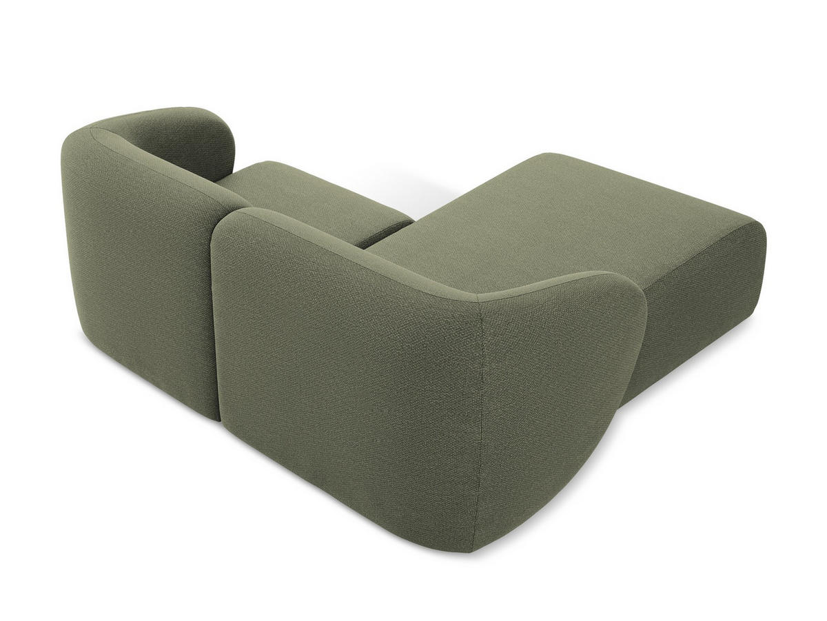 ECKSOFA Links Bouclé Stoff Grün - Schwarz/Olivgrün, Holzwerkstoff/Kunststoff (178/166cm) - Makamii