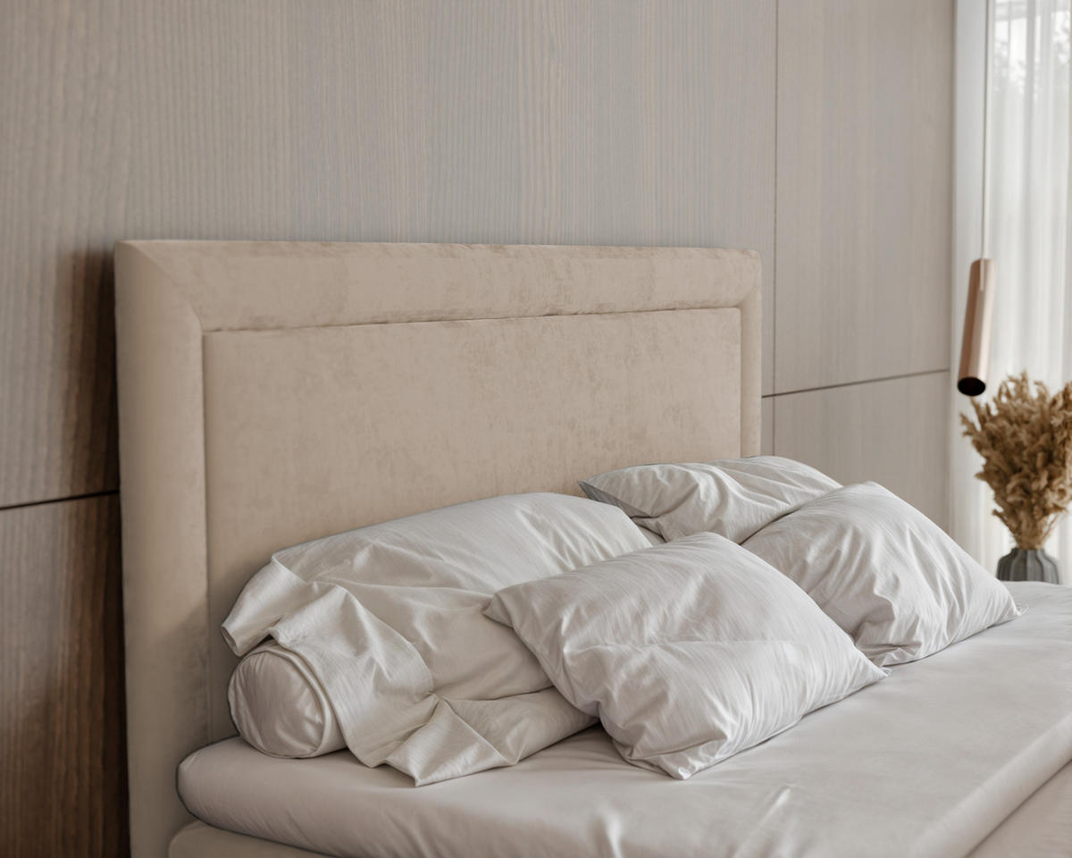 BOXBETT NERO 200/200 cm mit Matratze und Topper, Hellbeige - Sandfarben/Schwarz, Holzwerkstoff/Textil (200/200cm) - Idohome