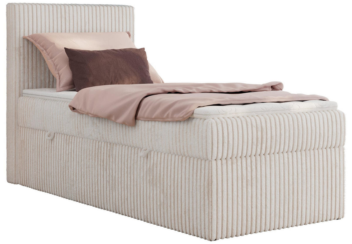 BOXBETT TILIANO 90/200 - Beige Cord - H3 - Visco Topper - Links - Beige, Textil (90/200cm) - MKS