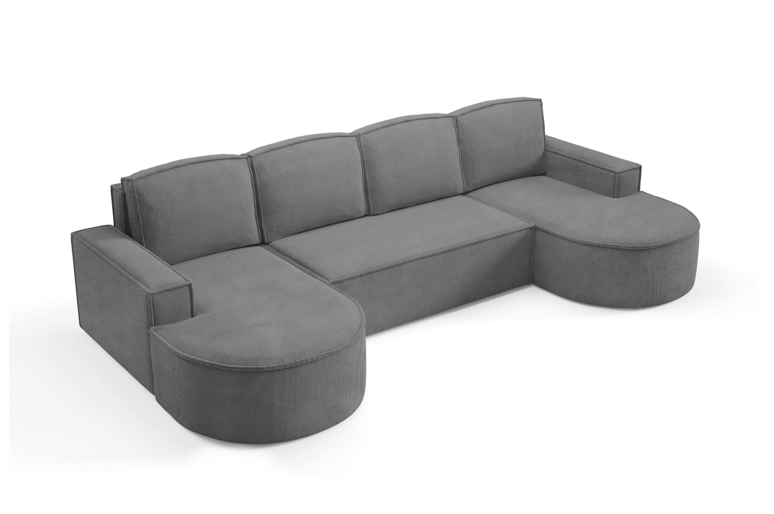 ECKSOFA MOLLY U Freistehendes, mit Schlaffunktion, 140x273cm, Bettkasten und Abnehmbaren Kissen – 316x157x88cm, Curio Stoff, Grau - Dunkelgrau, Holz/Textil (316/157cm) - DomoHome