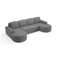 ECKSOFA MOLLY U Freistehendes, mit Schlaffunktion, 140x273cm, Bettkasten und Abnehmbaren Kissen – 316x157x88cm, Curio Stoff, Grau - Dunkelgrau, Holz/Textil (316/157cm) - DomoHome